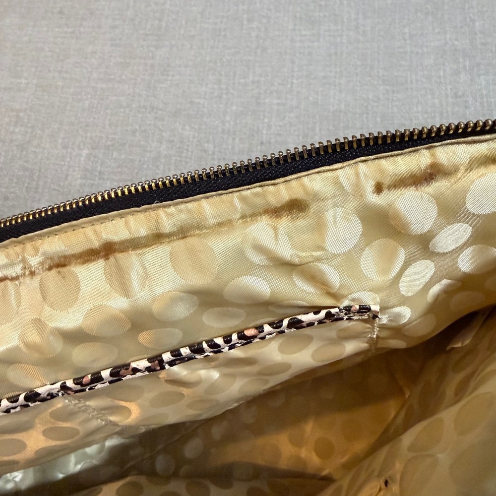 Kate Spade Leopard Print Tote Bag Glitter Bottom Black Tan Animal Print Large - Picture 6 of 9
